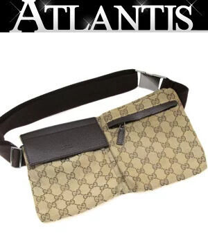 Gucci GG waist Pouch Clutch shoulder bag canvas leather brown
